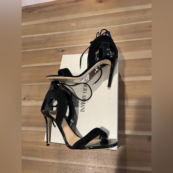 Giorgio Armani Black Patent Leather and Suede Heels